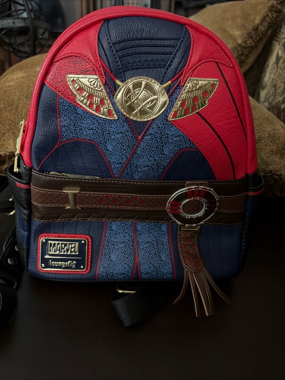 Loungefly Doctor Strange Mini Backpack - Red, Navy & Brown with Gold Accents